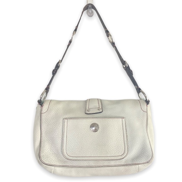 Coach Cream Leather Metal Ring Shoulder Flap Bag - Picture 2 of 14